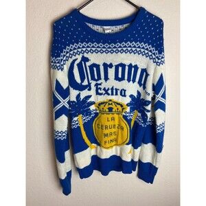 Corona Womens Knitted Sweater Blue White Size M Long Sleeve Crew Neck Pullover